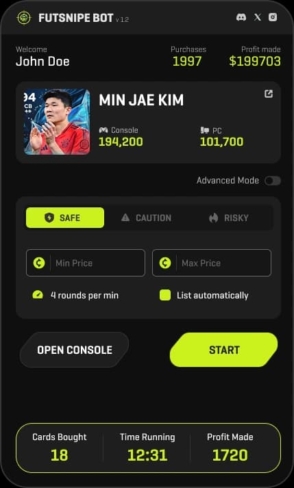Elite FUT SNIPER Safe Mode Interface